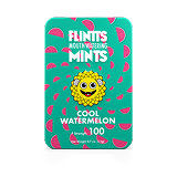 Flintts Cool Watermelon Mints tin with green background and pink watermelon slice design, F-Strength 100.