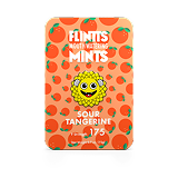Flintts Sour Tangerine Mints tin with orange background and tangerine graphics, F-Strength 175.