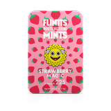 Flintts Strawberry Magic Mints tin with pink background and strawberry pattern, F-Strength 225.