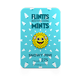 Flintts Snowy Pine Mints tin with icy blue background and pine tree icons, F-Strength 275.