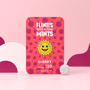 Flintts Cherry Mints tin with red background and cherry icons, F-Strength 150.