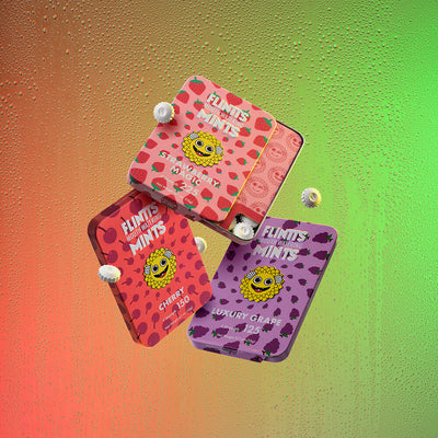 Three Flintts Mints tins — Luxury Grape, Strawberry Magic, and Cherry — featured in a berry-inspired trio called the Jam Band Pack.