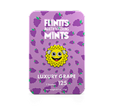 Flintts Luxury Grape Mints tin with purple background and grape illustrations, F-Strength 125.